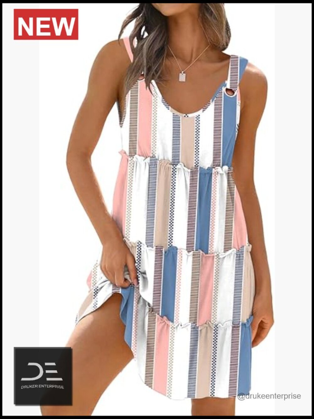 Boho Floral Beach Dress with Ruffles and V-Neck Sleeveless Cover Up